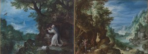 Jan Brueghel il Vecchio- Paesaggio con Pietro da Morrone, San Piero Celestino e Tentazioni di Sant' Antonio
